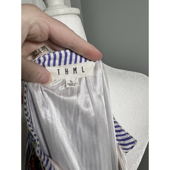 THML Large Embroidered Striped Halter Dress White Blue Pink Purple Summer‎ Beach - Picture 2 of 4